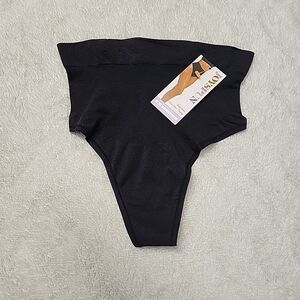NWT Joyspun Women's Seamless Mid-Rise Shaping Thong Size Small Black Soot